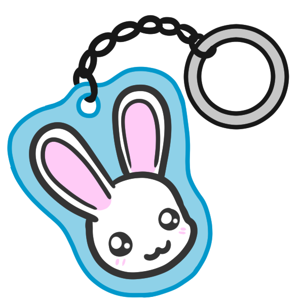 Icon of a cartoon bunny on a keychain indicating keychains and other manufactured trinkets.